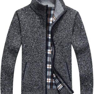 Men's Shawl Collar Cardigans Slim Fit Button Cable Knit Black Sweater Pockets‎